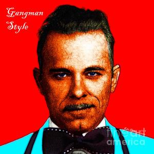 Gangman Style - John Dillinger 13225 - Red - Color Sketch Style - With Text . By Wingsdomain.com Art And Photography